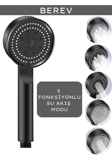 Qflgq 5 Fonksiyonlu Yüksek Basınçlı Duş Başlığı Mafsalı 150 Cm Siyah