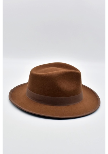 Vintage Erkek Fedora Fötr Şapka Panama İngiliz Trilby Kasket Taba - Taba