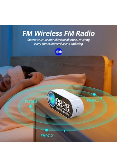 Sessiz Kablosuz Led Dijital Saat Alarm Ayna Bluetooth Hoparlör