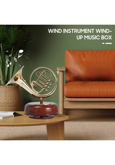 Ulzyvf Doğa Müzik Kutusu - Pirinç Üflemeli Çalgı Minyatürü Korno, Trompet Veya Saksafon Seçenekli - Mekanik Kurmalı Müzik Kutusu