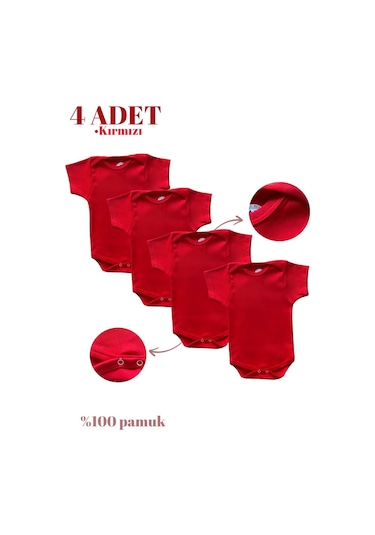 Betulbebek 4 Lü Kırmızı Bebek Body Atlet Zıbın Seti Kırmızı