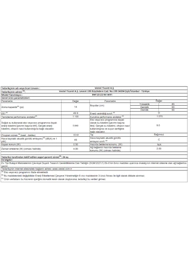 Vestel BM 53122 KX WIFI Bulaşık Makinesi