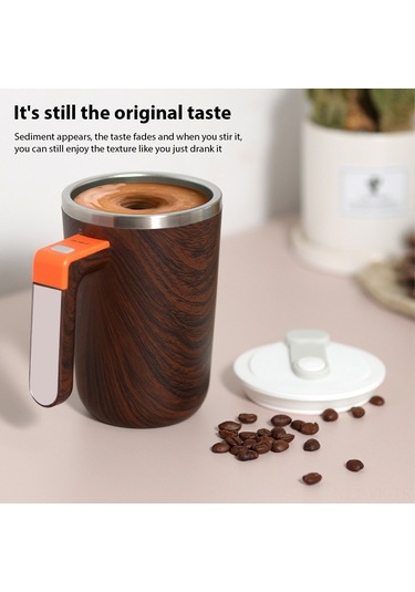 Vkemall 55 C Sabit Sıcaklık Li-ion Şarjlı 304 Çelik Magnetik Karıştırıcı Bardak - 300ml Ip65 Su Geçirmez Ofis/kahve/çikolata - Ut-52 Açık Ahşap Desenli Açık Ahşap