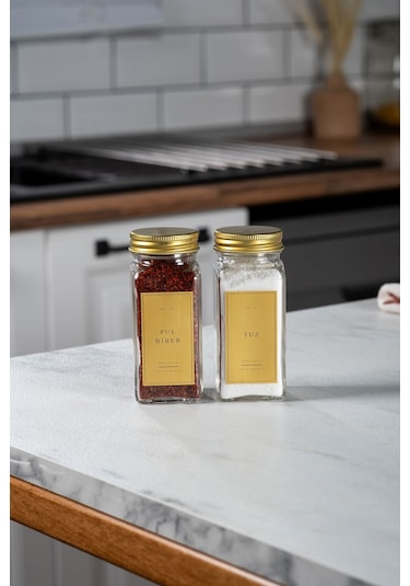 Mienda Home 2'li Cam Baharatlık Seti Gold Kapaklı Etiketli Baharatlık Takımı Mh00gld02 Gold - Şeffaf