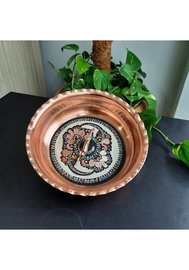 Geleneksel Balıklı Bakır Hamam Tası 20 Cm Bakır