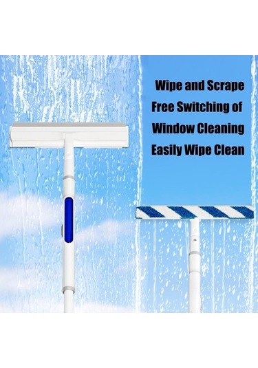 Bosphorusboutique02 Ev Cam Temizleyici Aleti - 30cm Panel, 1.45m Uzun Kol, Tek Tık Sprit, Çift Yönlü Silecek, Yüksek Yerlere Ulaşır, Kolay Saklama Kanca, Beyaz Beyaz