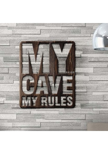 Kişiye Özel My Cave My Rules Ahşap Duvar Yazısı - 2
