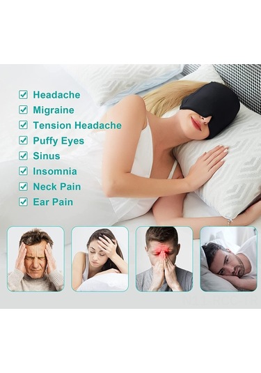 Ruicoo Siyah Jel Yüz Kaplama Soğuk Kompres Başlık - Baş Ağrısı Alleviatörü, Esnek Fizyoterapi Bantı, Ev Kullanıma Uygun Siyah