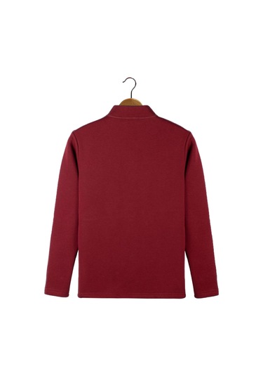 Erkek Bordo Yarım Fermuarlı Basic Düz Sweatshirt Bordo