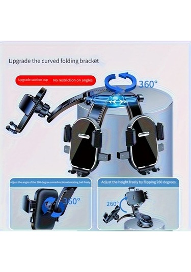 Primepickings Black 360 Derece Dönebilen Emiş Kupalı Telefon Tutucu Dayanıklı Abs Malzeme Güvenli Bağlantı