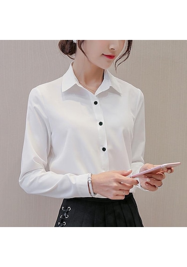 Beyaz İlkbahar Ve Yaz Kadın Gömlek İnce Çok Yönlü Büyük Metre Dip Moda Günlük Uzun Kollu Gömlek Beyaz