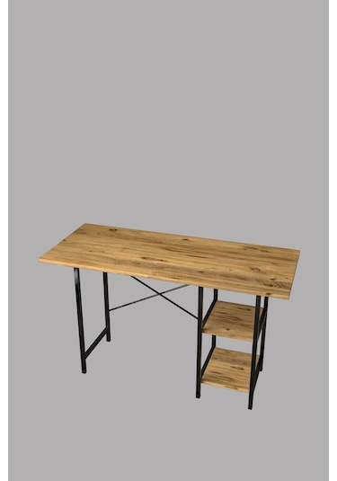 Metal Ayaklı 2 Raflı Çalışma Ofis  Masası Atlantik Çam 60x120 CM