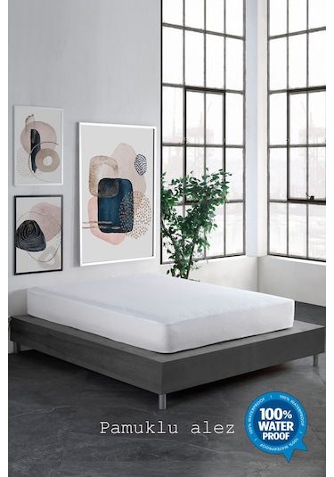 Limon Soft Pamuklu Fitted  Su Sıvı Geçirmez Yatak Koruyucu Alez Beyaz
