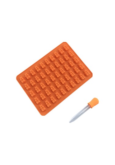 Hangfox Turuncu 50'li Ayı Şekilli Silikon Kalıp Seti - Şekerleme Ve Buzluk İçin - 1 Kalıp + 1 Damlaticı - Ev Kullanıma Uygun Çok Renkli