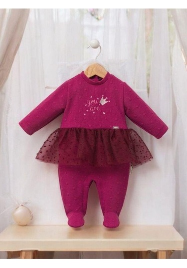 Kız Bebek Tütü Etekli Tasarım Tulum-15218 Bordo