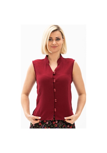 Eliş Şile Bezi Kolsuz Şile Bezi Arzu Bluz Bordo Brd Bordo