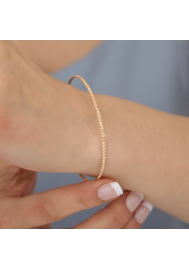 14 Ayar Altın Kaplamalı Boncuk Desenli Gümüş Bilezik - Bv00109 Altın