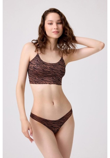 Basic Desenli Lazer Kesim Kadın Tanga Külot 3'lü Paket-1 Renkli-2 Çok Renkli