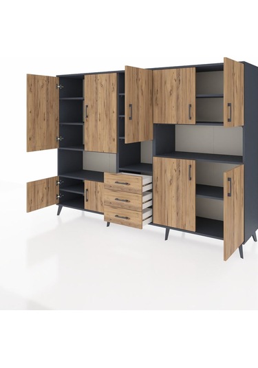 Hyperion Dolap 13 Raflı 3 Çekmeceli 9 Kapaklı 220x44x163 Antrasit Antrasit-çam