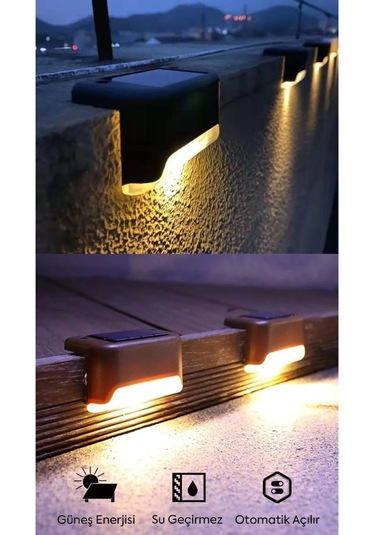 4lü Set Güneş Enerjili Led Su Geçirmez Modern Solar Panel Işık Kahverengi