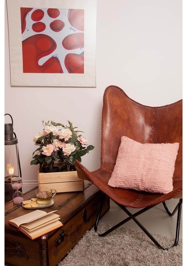 Peraluna Foam Pıllow Şifon Şerit Triko Yastık Kılıfı 45x45 Cm Pudra - Pudra