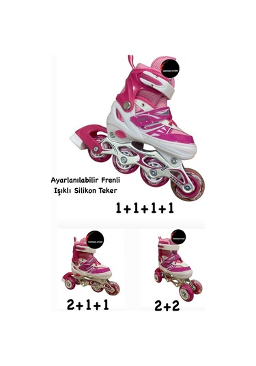Işıklı Çocuk Pateni Ayarlanılabilir Alıştırma Tekerli Frenli Silikon Tekerli Metal Gövdeli Paten Pembe