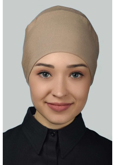 Altobeh Kadın Pratik Dikişsiz Bağcıklı Kaymayan Tesettür Penye Bone - Koyu Bej