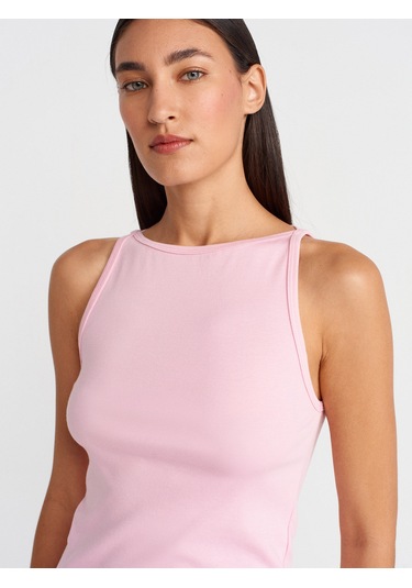 Dilvin 21048 Halter Yaka Top-toz Pembe Toz Pembe