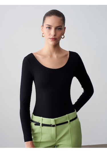 Dilvin 32776 Oval Yaka Bodysuit-siyah