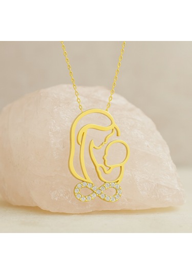 14 Ayar Altın Anne Ve Bebek Sonsuzluk Kolye Altın