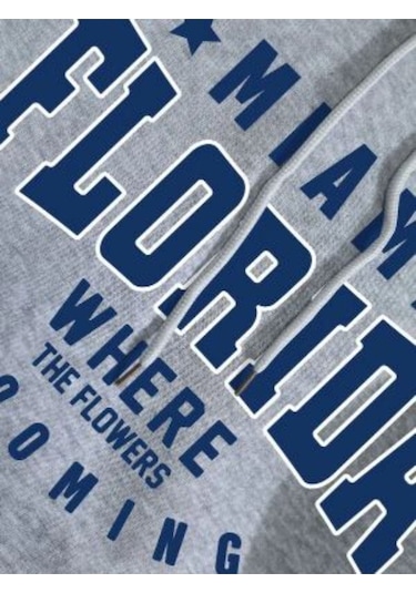 Unisex Gri Florida Baskılı Kapşonlu Oversize Sweatshirt 001