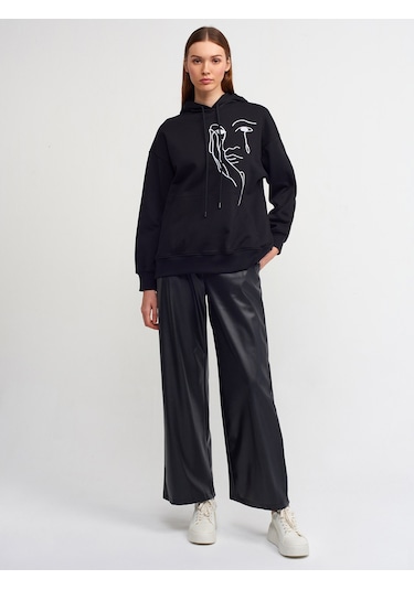 Dilvin Nakışlı Sweatshirt  Siyah