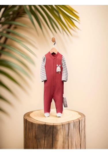 Erkek Bebek Tavşan Nakışlı Tulum Slopet-507 Kırmızı