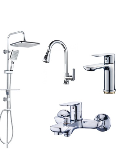 Faumix St12 Krom Mutfak Lavabo Banyo Bataryası + Tepe Duş Seti