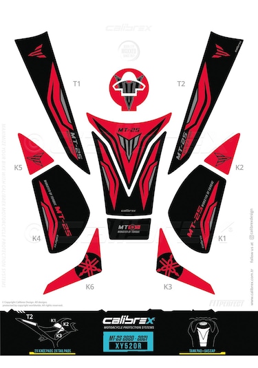 Calıbrex Yamaha Mt-25 2020- Tank Pad Full Set Kırmızı