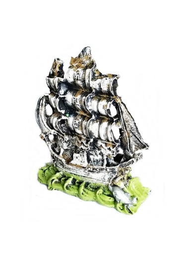 Balıkpet Yunus Balıklı Yelkenli Gemi Akvaryum Dekoru Yeşil 12 CM