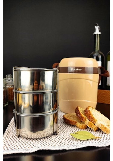 Digithome Ckr3146 Paslanmaz Çelik Hazneli 3'lü Yemek Termosu 1,2 L Bej