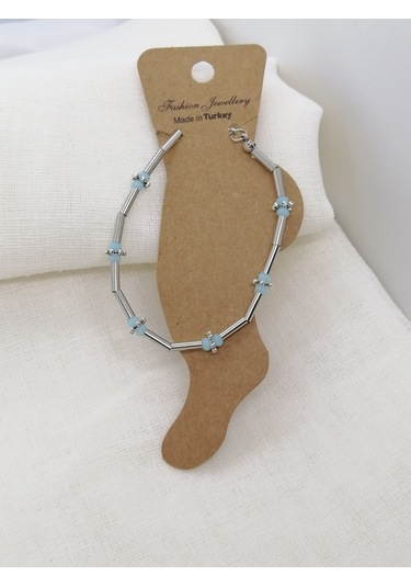 Boru Boncuklu Mavi Kristal Bayan Halhal