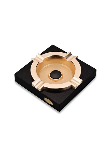 Cigarloong Ahşap Kare Puro Küllüğü Siyah Gold 4lü