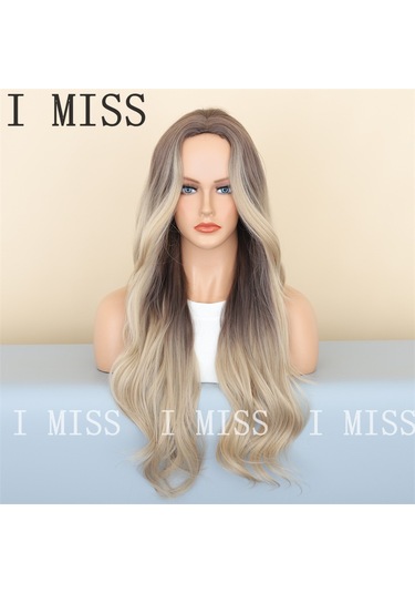 Brownblonde Degrade Büyük Dalgalı Doğal Sentetik Peruk