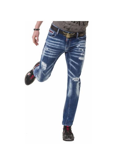 CD781 Yırtık Yamalı Mavi Erkek Jeans Mavi