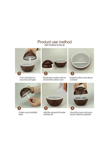 Tenfowee Usb Şarjlı 130ml Ahşap Desenli Nemlendirici Ve Aromaterapi Cihazı, 7 Renk Led Işık, 10-20m² Oda İçin