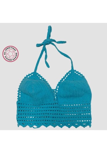 Uretti - Aslı 5776 - El Yapımı Turkuaz Crop Top