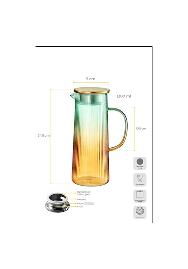Pina Renk Harmanı Filtre Kapaklı Color Sürahi 1300ml