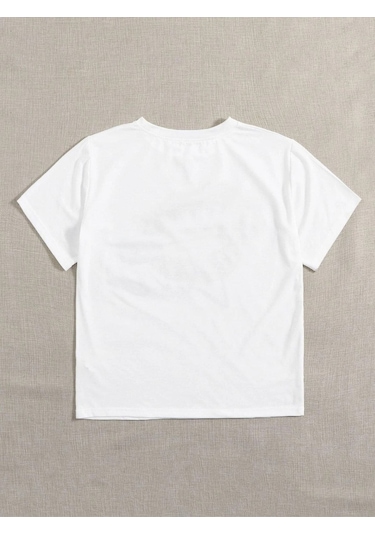 Kadın Beyaz Oversize 90's Baskılı T-shirt Beyaz