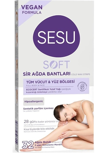 Sesu Soft Tüm Vücut ve Yüz Bölgesi Sir Ağda Bandı 32'li