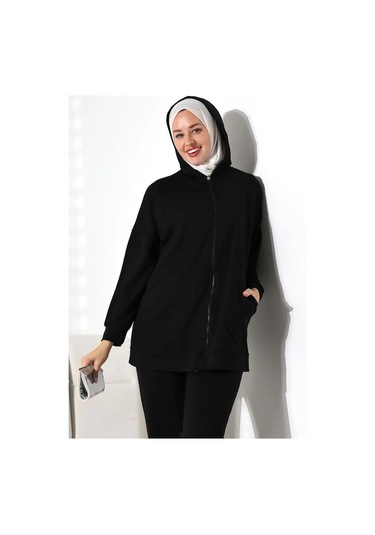 Kadın Mevsimlik Alt Üst Rahat Siyah Spor Ikili Tunik Pantolon Şık Tesettür Takım Siyah