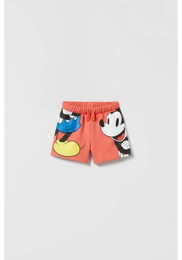 Unisex Çocuk Mickey Mouse Baskılı Pamuklu Bisiklet Yaka T- Shirt Ve Şort Alt Üst Takım Somon