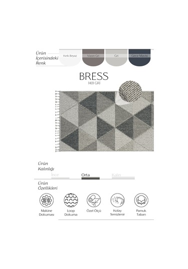 Cool Halı Bress 1401 Gri Mutfak Halısı Bukle Dokuma Saçaklı Tezgah Önü Leke Tutmaz İskandinav Yolluk