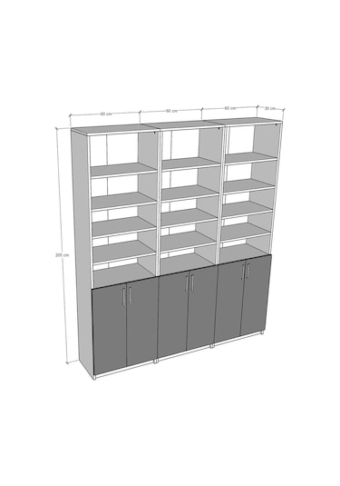 Asra Trend %100 MDFLAM Kül Gri Kapaklı Kitaplık K-52
